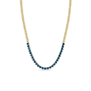 14k Blue Sapphire Tennis Segment Small Curb Chain Necklace