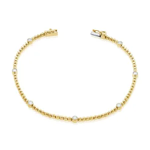 14K Gold & Diamond Station Bead Bracelet - 0.46ct