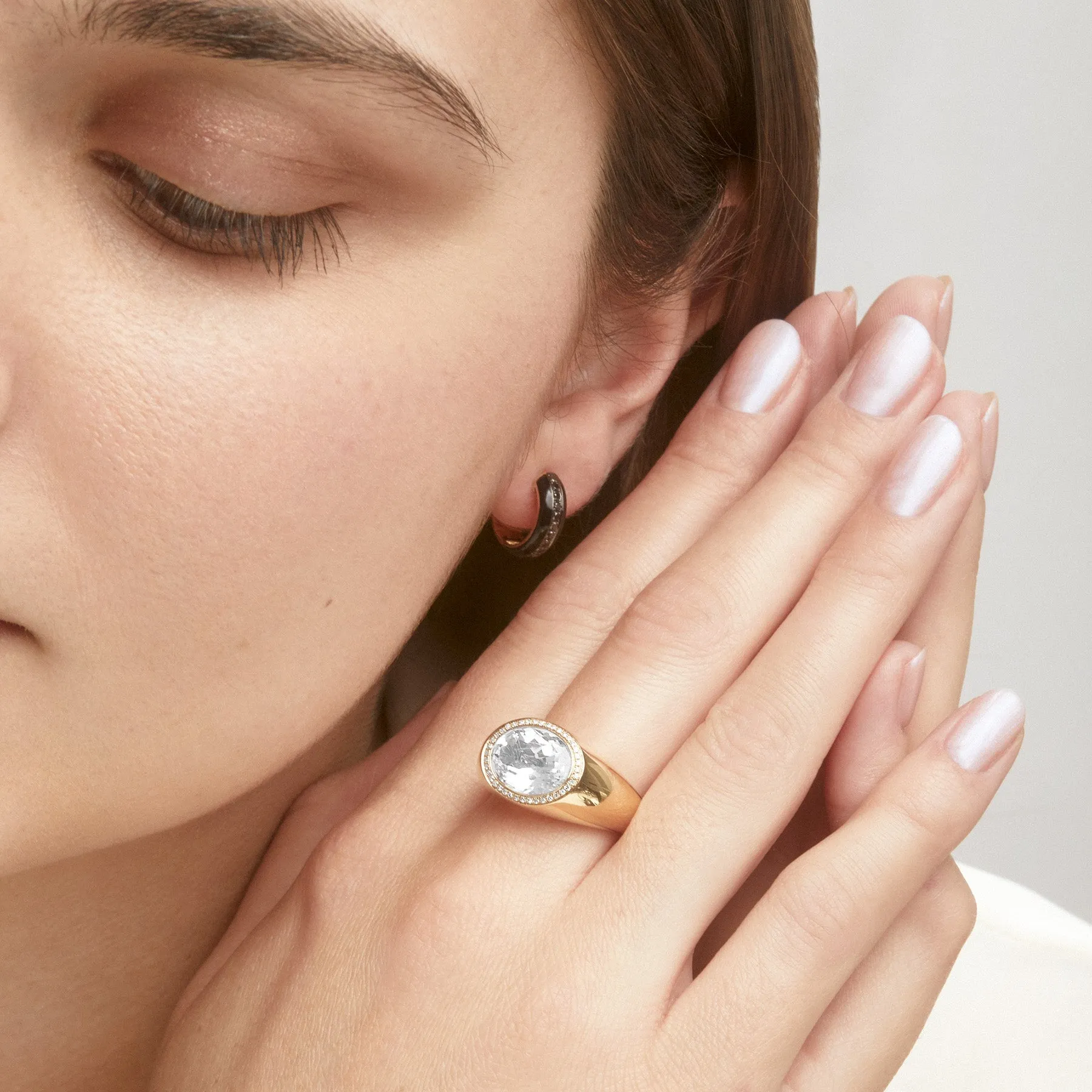 14KT Rose Gold Diamond Topaz Dome Ring
