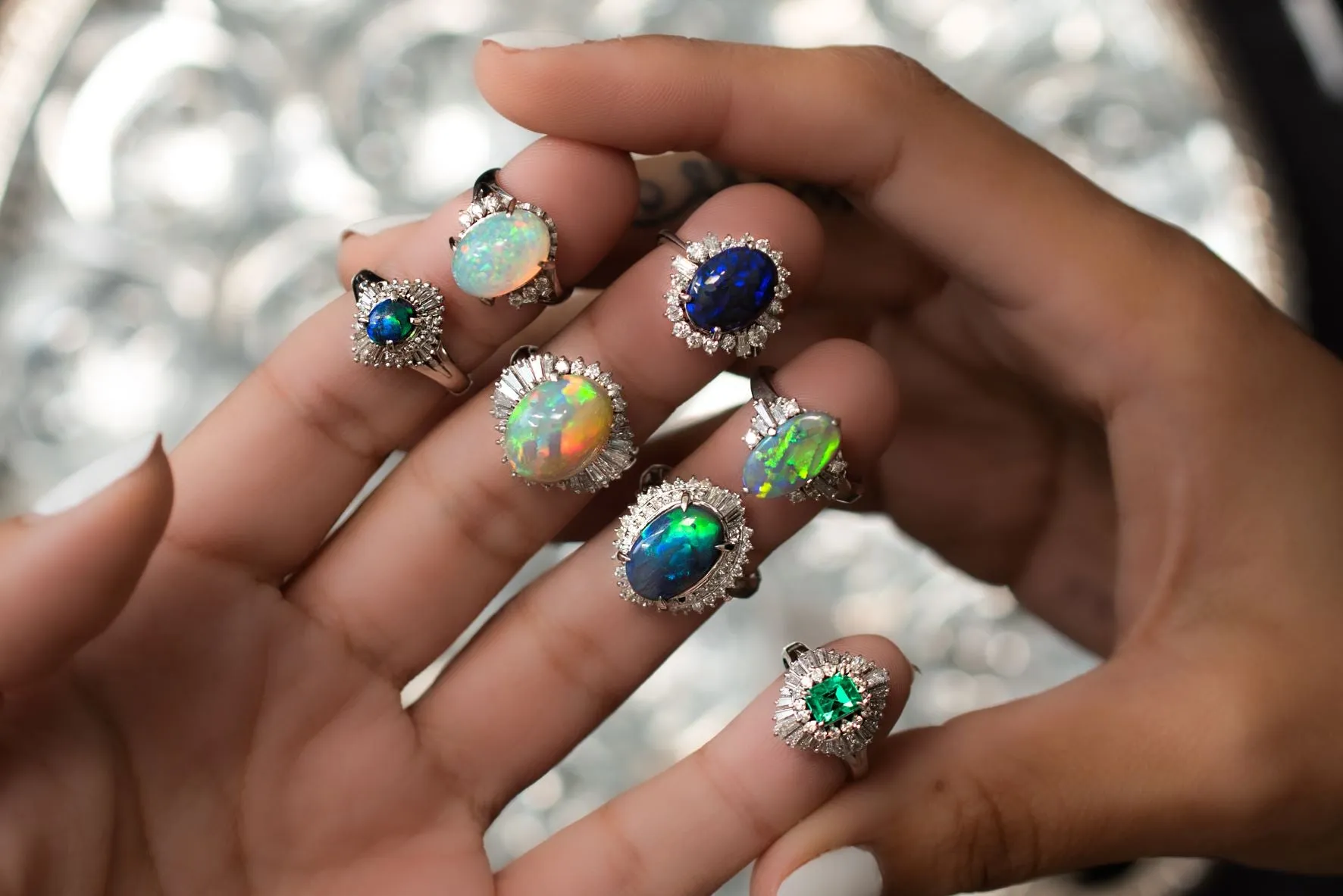 3 ct Blue & Green Opal and Diamond Platinum Ring