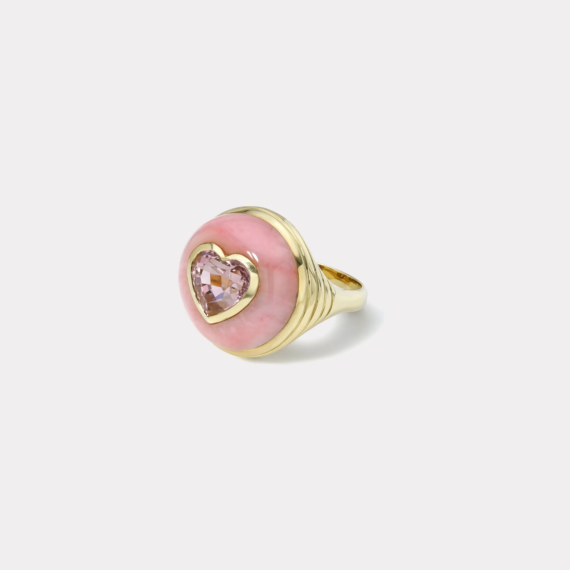 3.02ct Heart Pink Tourmaline in Pink Opal Petite Lollipop Ring