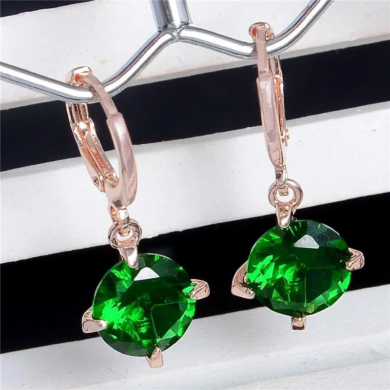 Atreus 1 Pair Colorful Round Style Gold Color Enchanting CZ Zircon 9 Colors Brincos Dangle Earrings For Women Girl Gift CB075