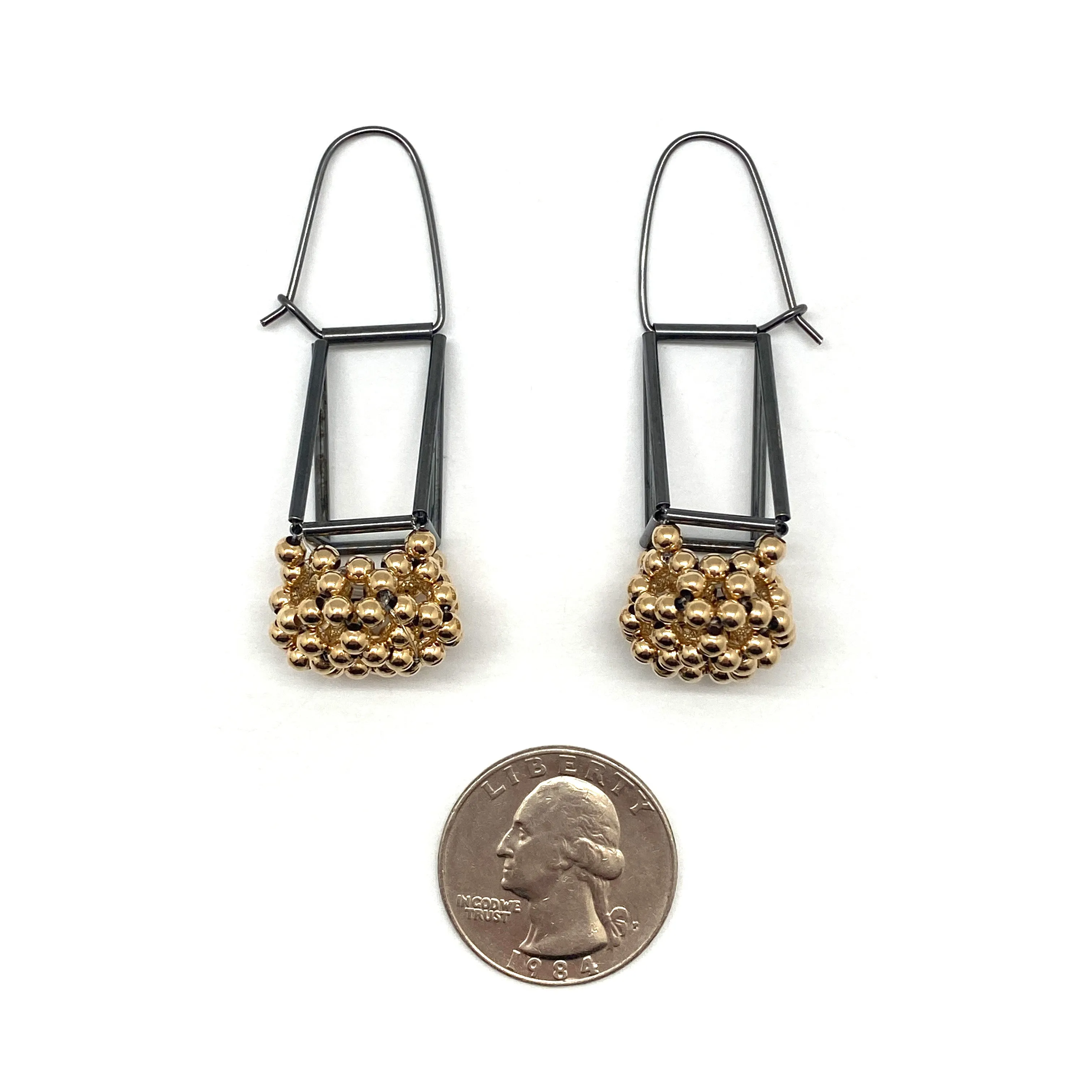 Black and Gold Bead Dangle Earrings