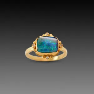 Boulder Opal Ring with Four Diamonds