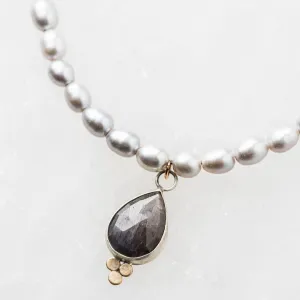 Chocolate Sapphire Drop Necklace on Freshwater Pearls