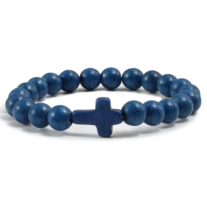 Classic Cross Natural Stone Beaded Bracelet