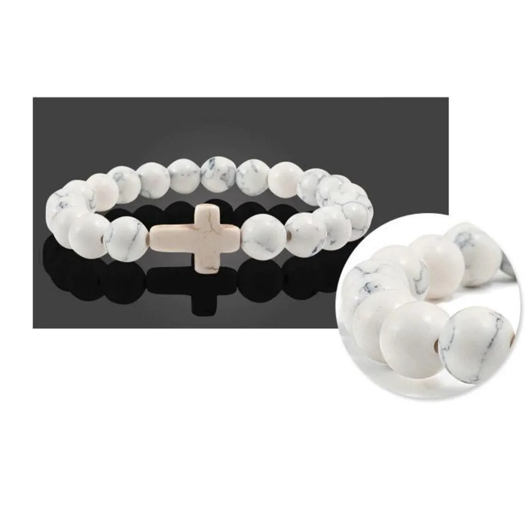 Classic Cross Natural Stone Beaded Bracelet