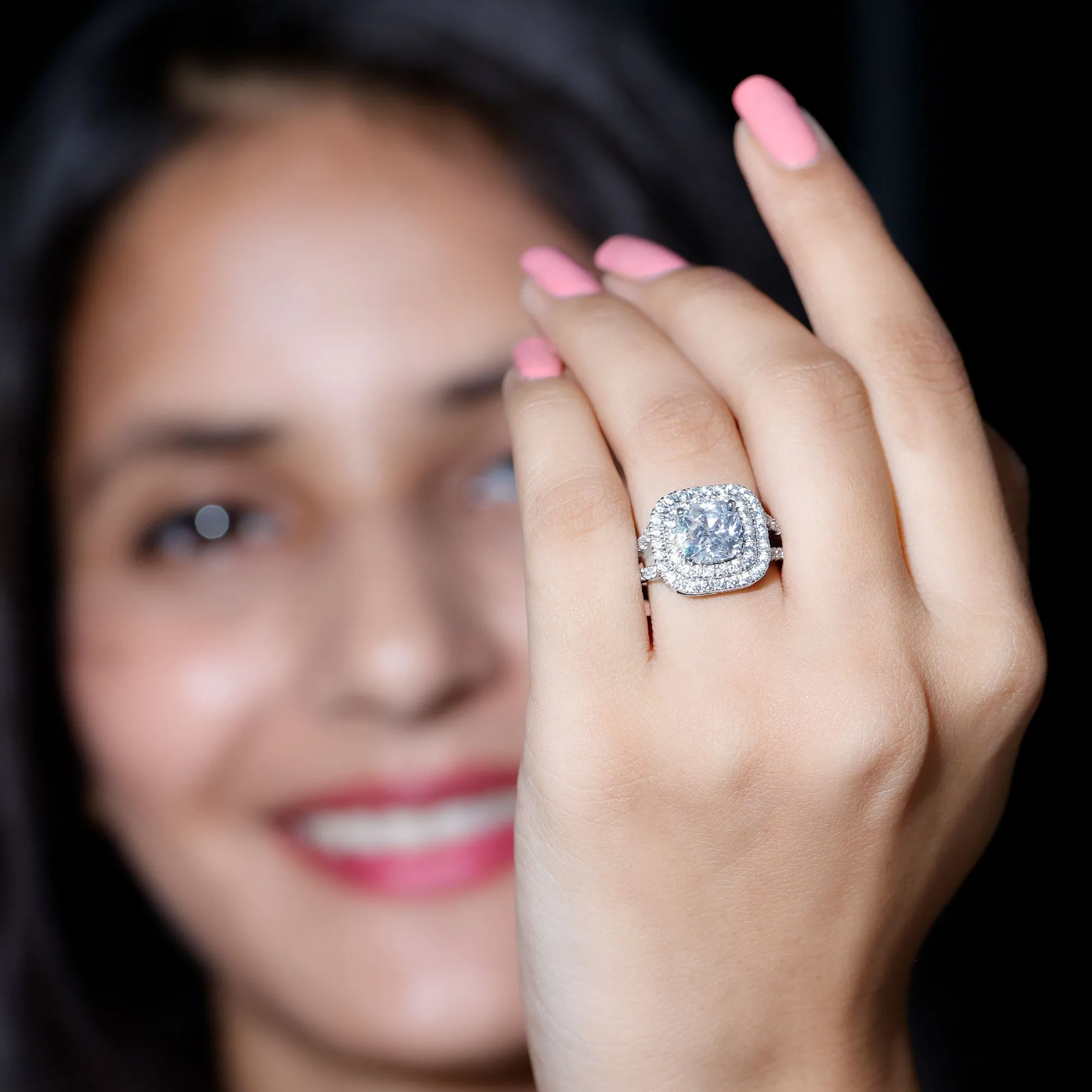 Cubic Zirconia Engagement Ring in Halo Setting