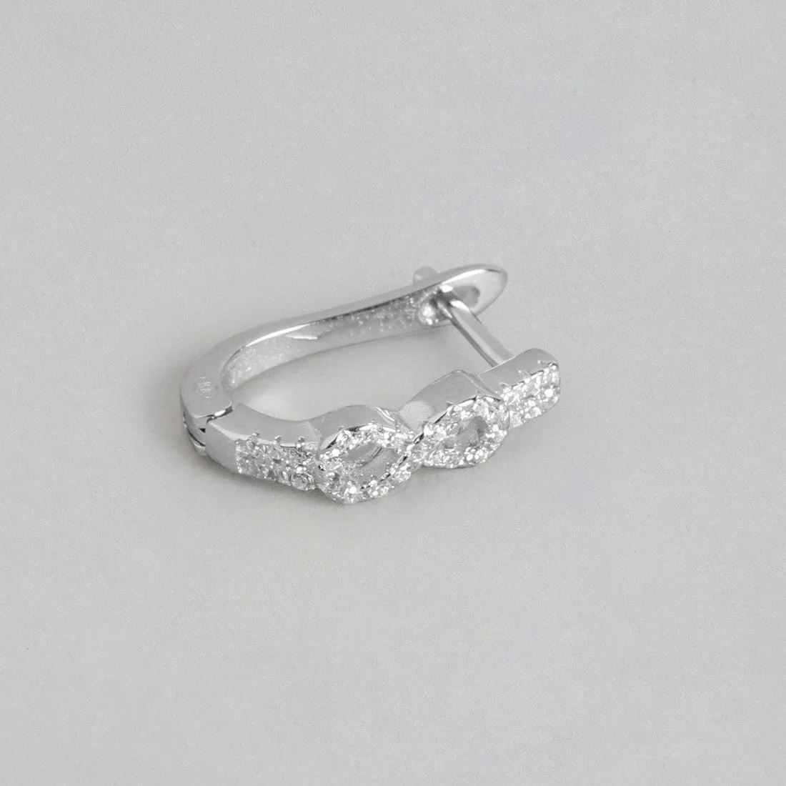 CZ Infinity Rhodium Plated Silver Latchback Hoops