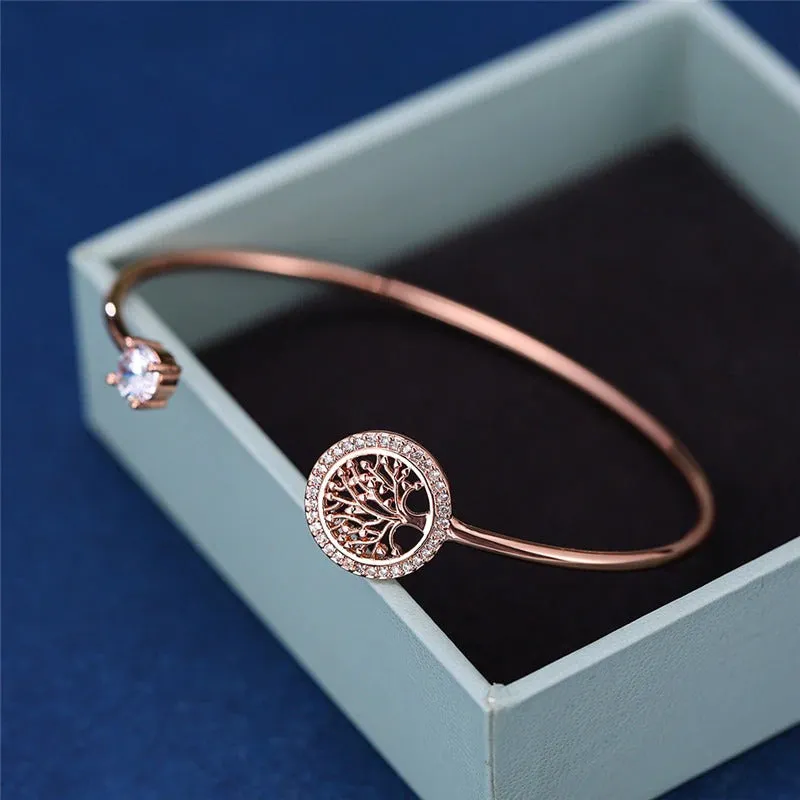 Dainty Zircon Encrusted Tree of Life Adjustable Bracelets