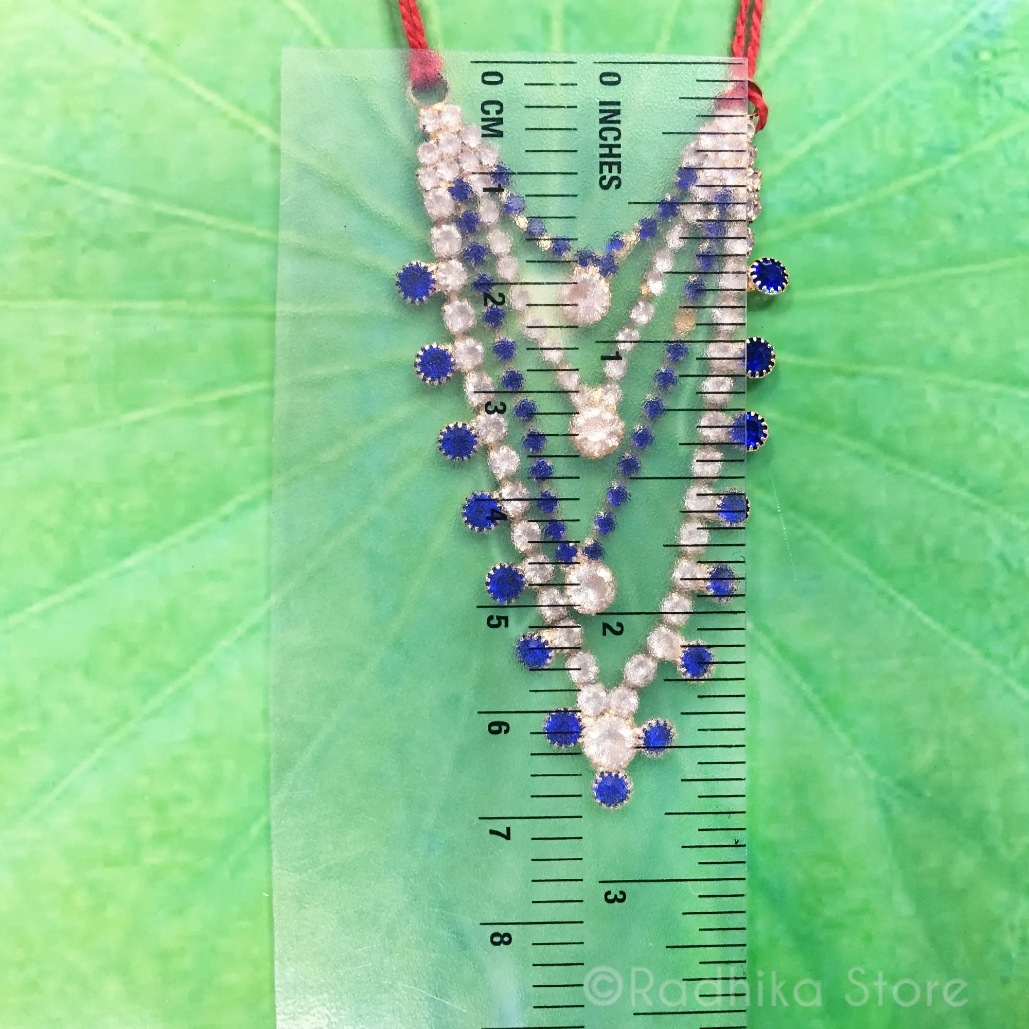 Krishna Dots - Sapphire Blue - Multi Strand - Rhinestone Deity Necklace