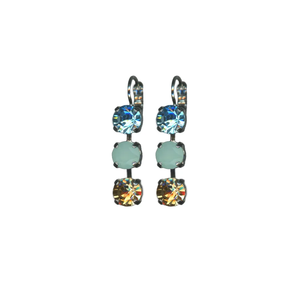Medium Three Stone Leverback Earrings in "Forget Me Not" *Custom*