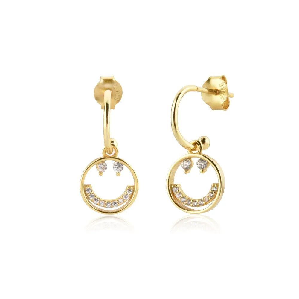 Wenkouban Sterling Silver Gold White Pink Enamel Smile Drop Earring Black Clips Pendiente Spring Summer Jewelry For Women Gift